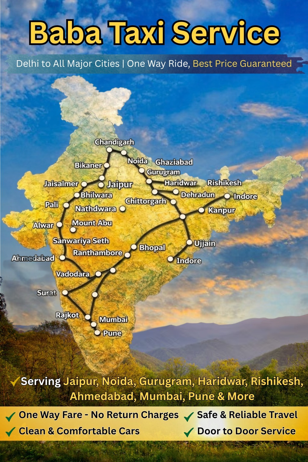 Delhi to All City Cab Routes
