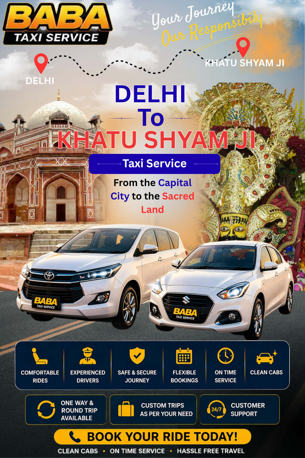 Delhi to Khatu Shyam Ji taxi service – AC one way cab booking