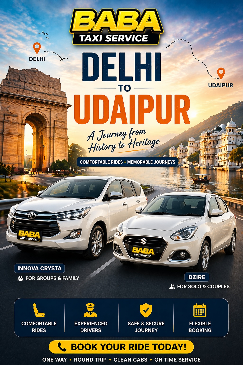Delhi to Udaipur taxi cab service – AC one way cab
