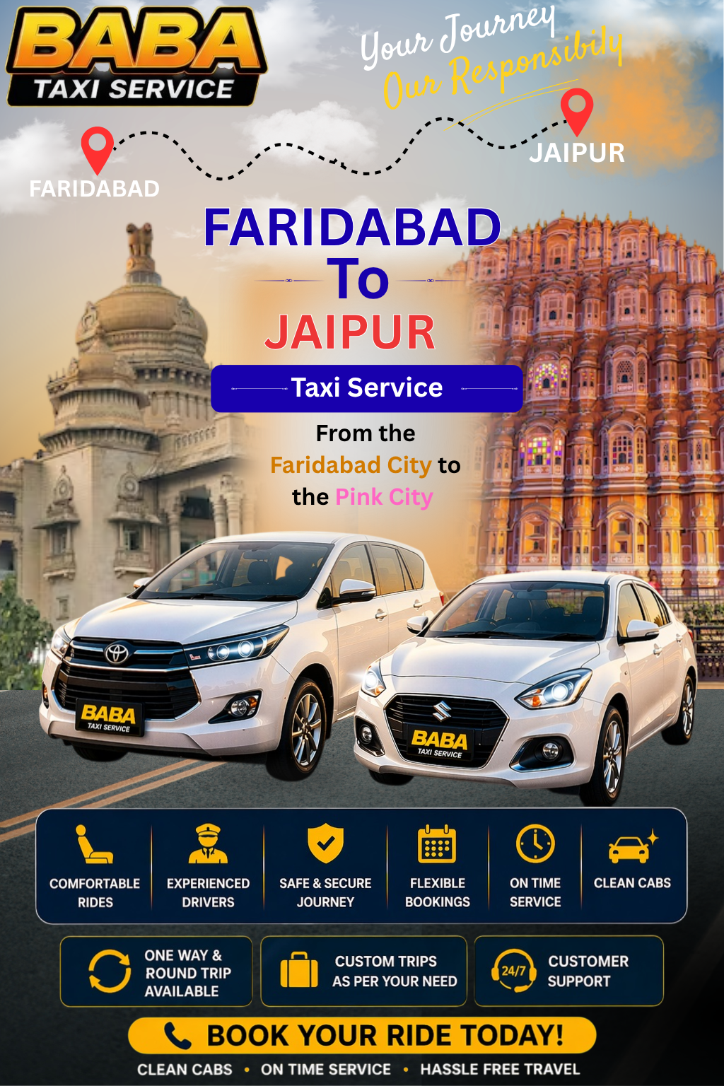 Faridabad to Jaipur taxi service – AC one way cab booking