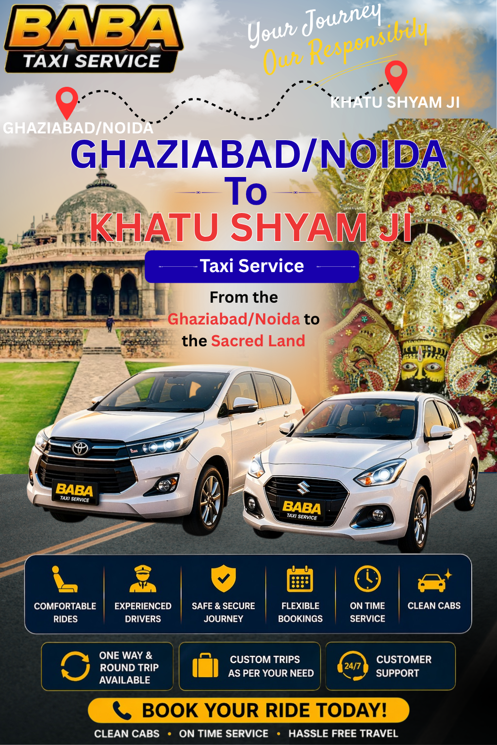 Ghaziabad/Noida to Khatu Shyam Ji taxi service – AC one way cab booking