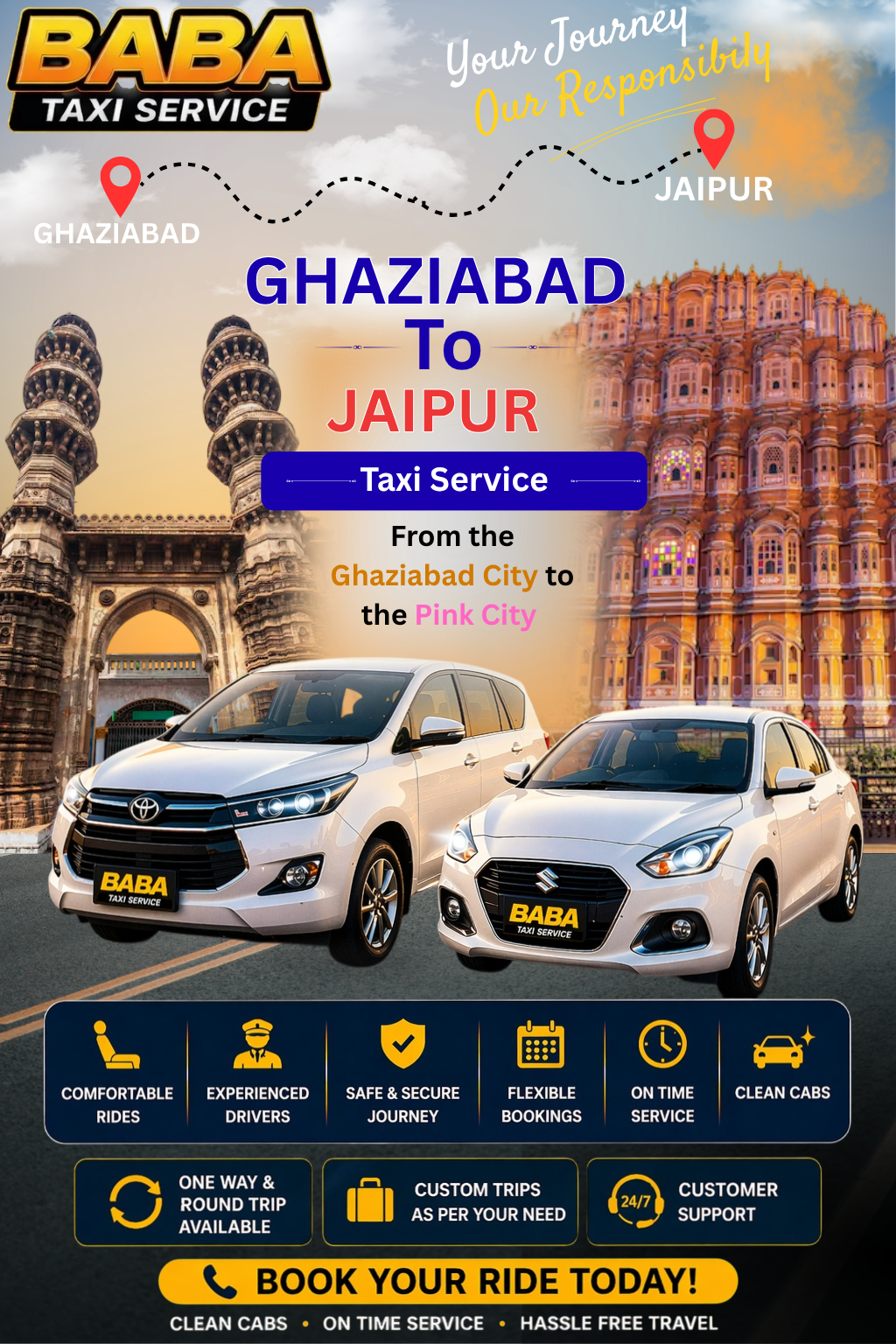 Ghaziabad to Jaipur taxi service – AC one way cab booking