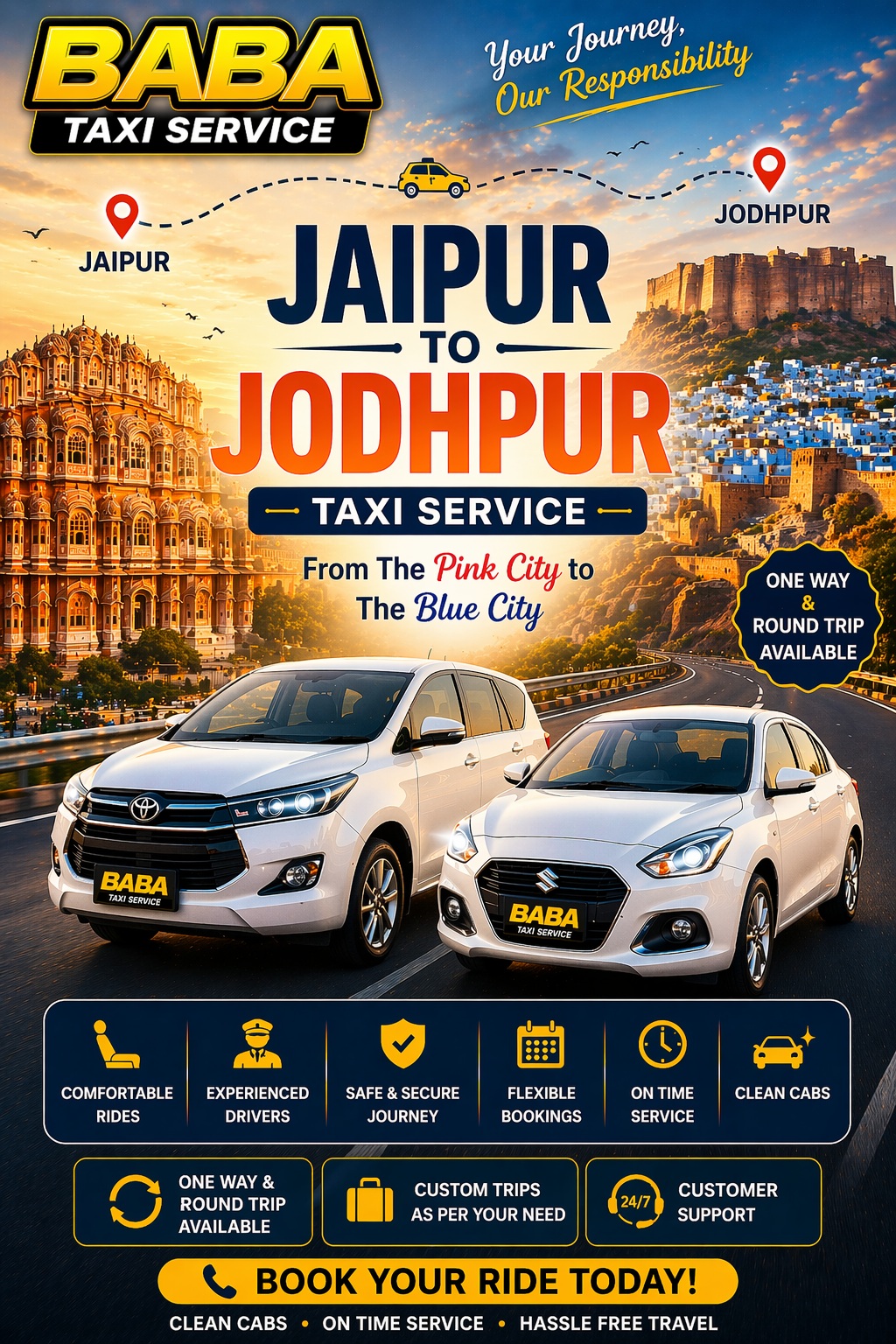 Jaipur to Jodhpur taxi cab service – AC one way cab