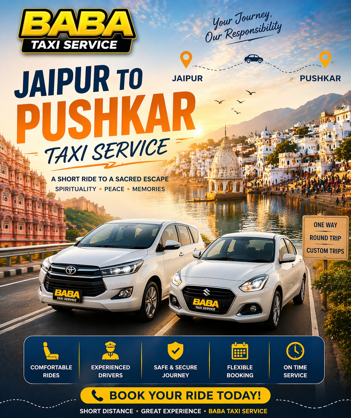 Jaipur to Pushkar taxi cab service – AC one way cab
