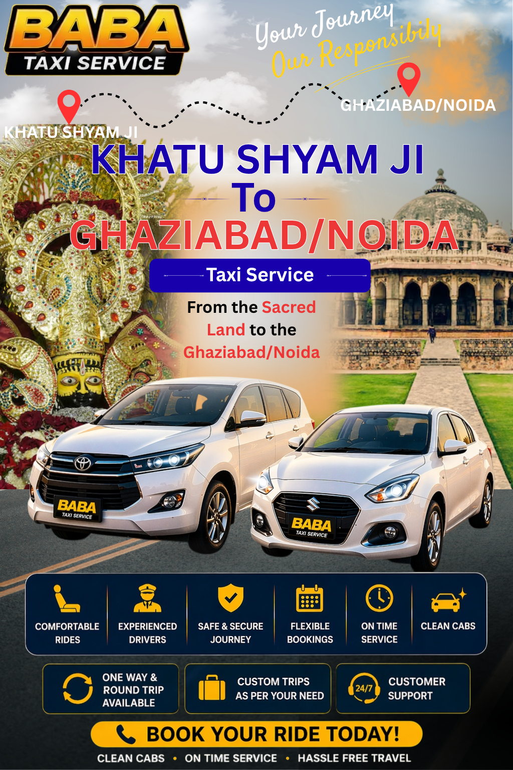 Khatu Shyam Ji to Ghaziabad/Noida taxi service – AC one way cab booking